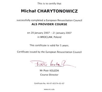 certyfikat dr Michał Charytonowicz