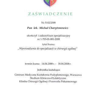 certyfikat dr Michał Charytonowicz