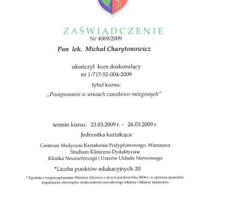 certyfikat dr Michał Charytonowicz